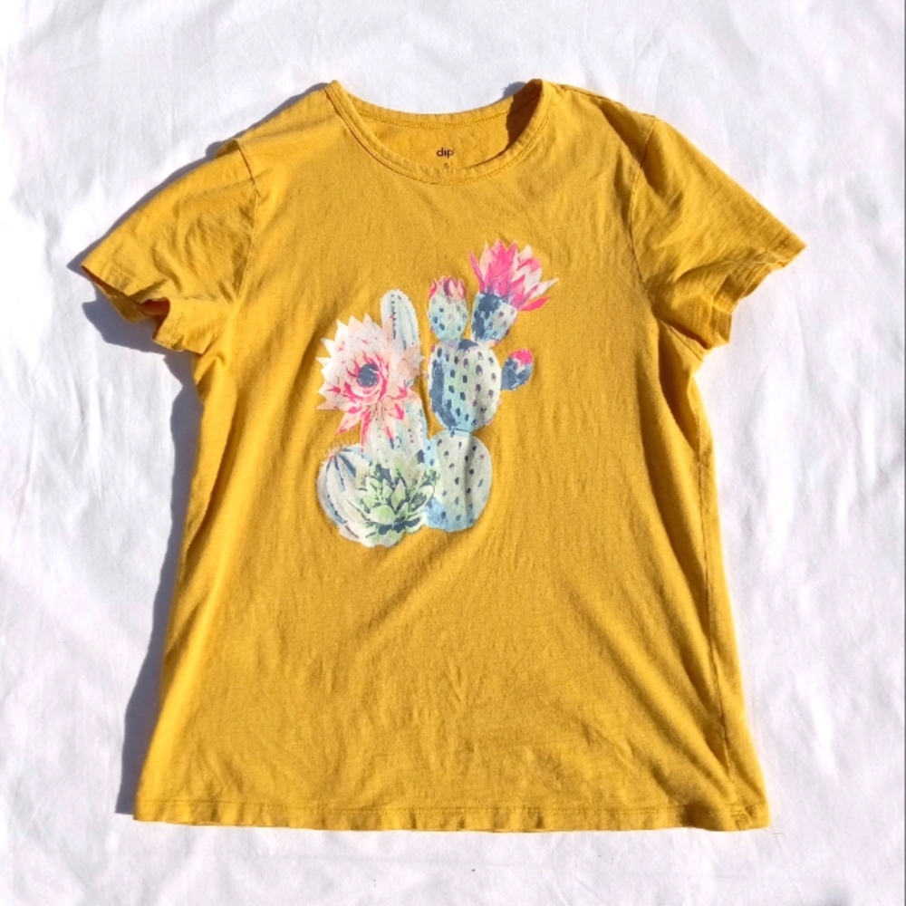 Dip T Shirt Cactus Graphic Tee Small Cotton Mustard Yellow